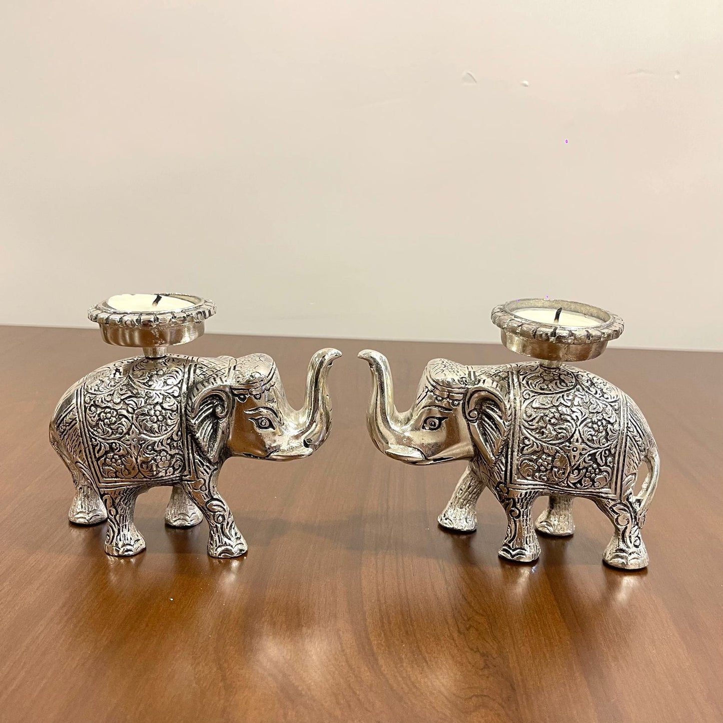 Silver Plated Elephant With Tealight Holder On Top