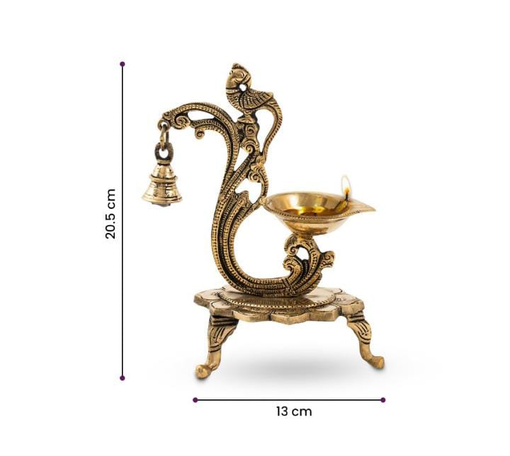 Brass Peacock Diya With Bell