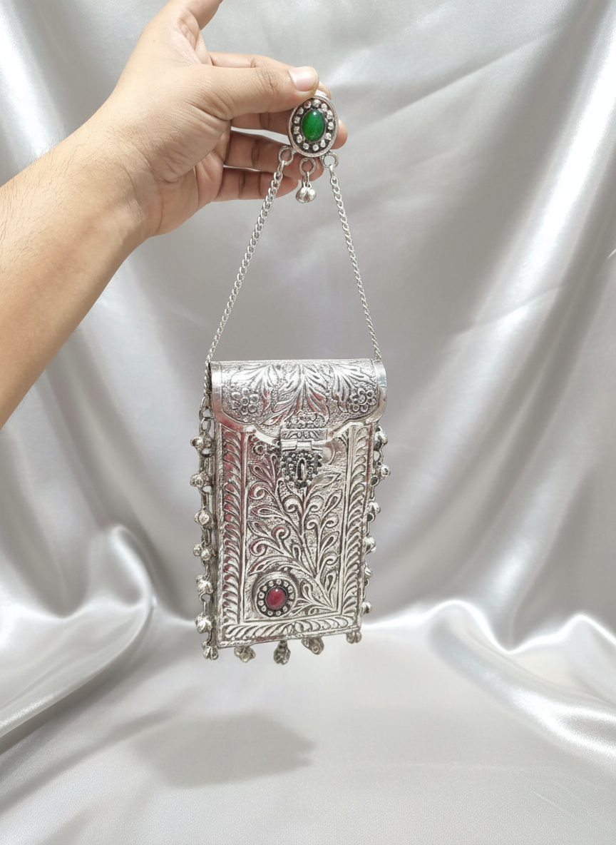 Women’s German Silver Antique Hand Carved Purse