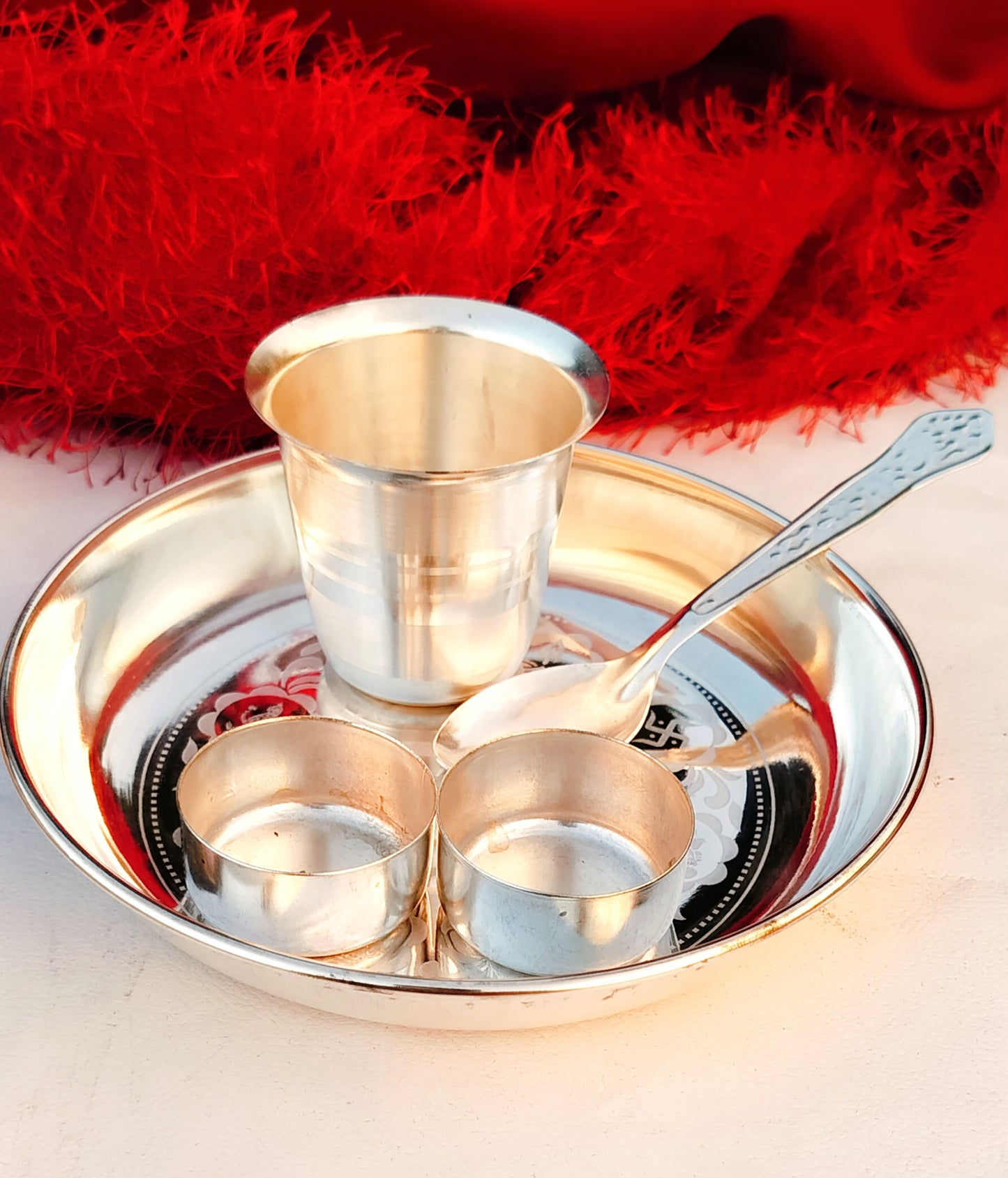 Exclusive German Silver Bhog Thali Set