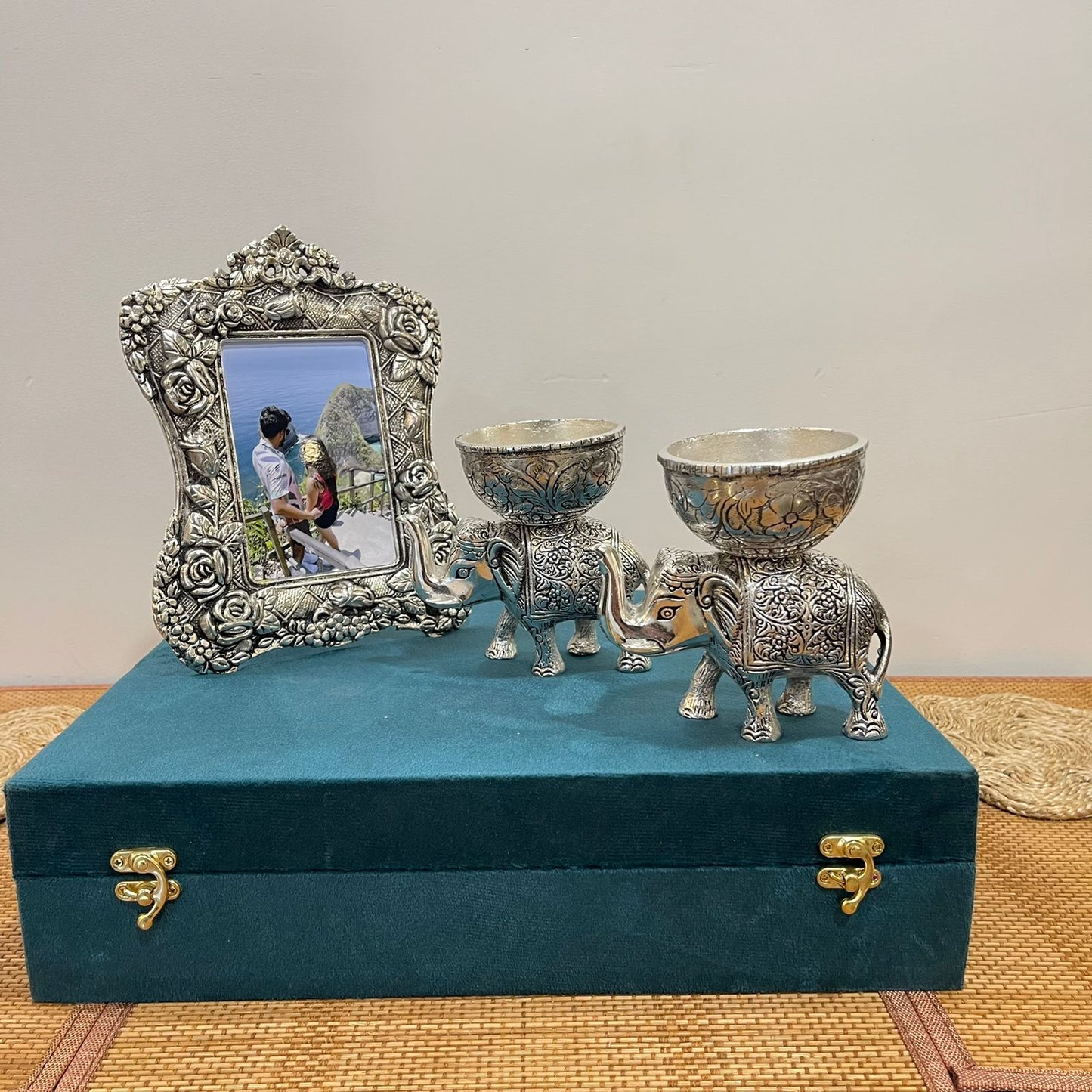 Silver Plated Elephant Bowl And photo Frame Gift Set