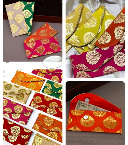 Raw Silk Fabric Brocade Design Money Gift (Shagun) Envelopes