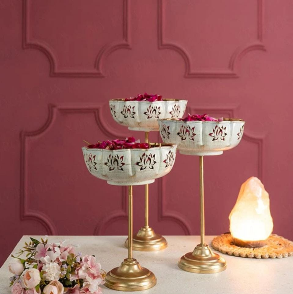 Lotus Urli With Stand Set Of 3