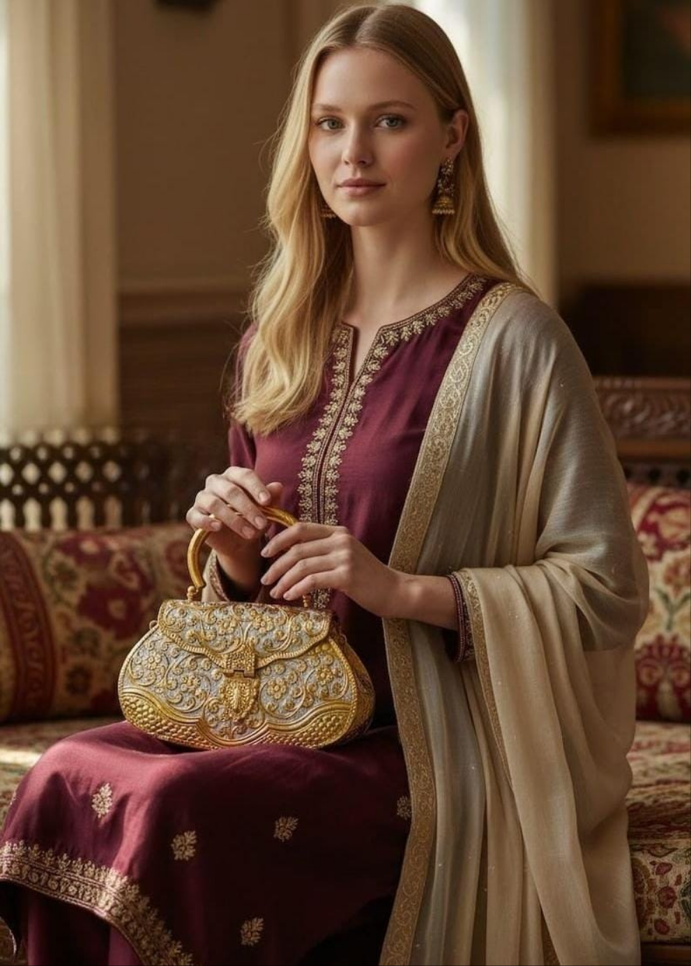 Hand Craved Germen Silver purse