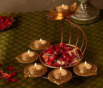 Metal Urli With Diya Shape Tealight Holders