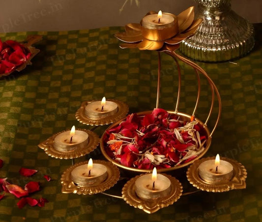 Metal Urli With Diya Shape Tealight Holders