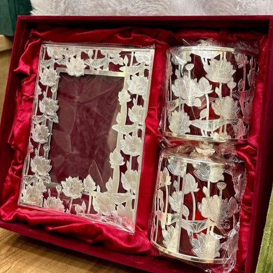 Silver Rose Frame With Glass Jar