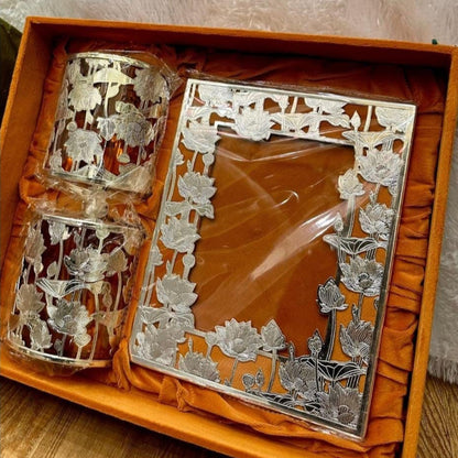 Silver Rose Frame With Glass Jar