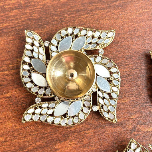 Brass Stone & Mirror Work Diya