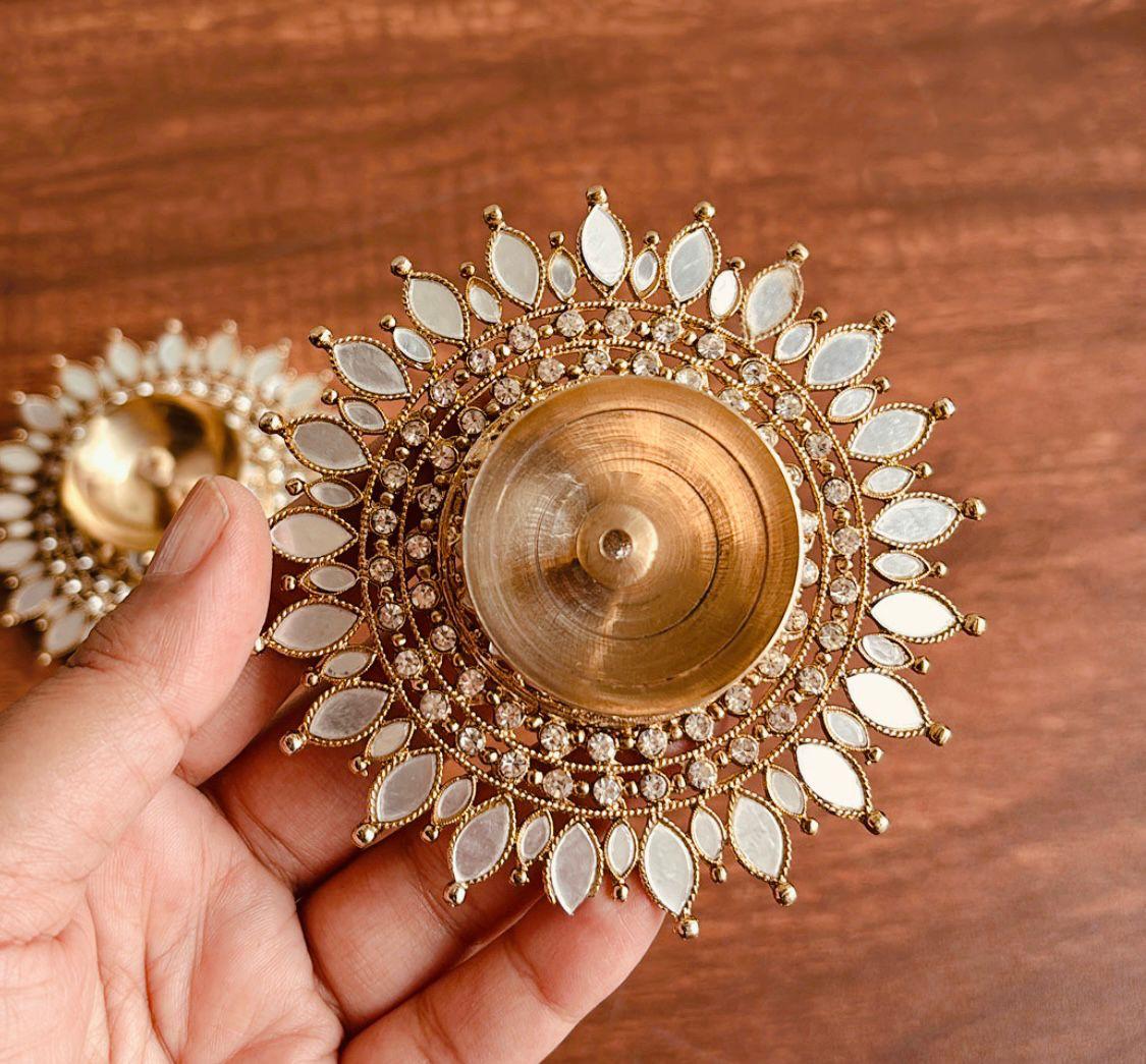 Brass Stone & Mirror Work Diya