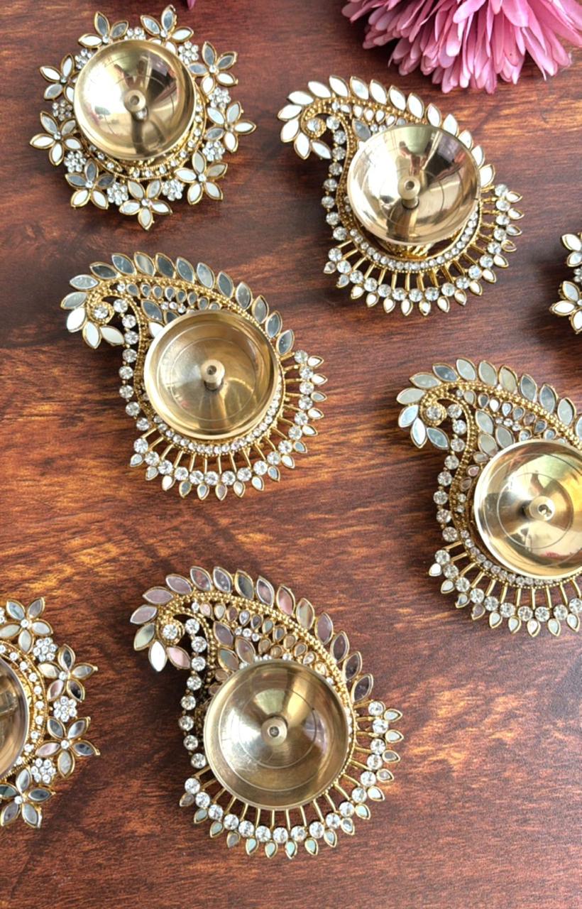 Brass Stone & Mirror Work Diya