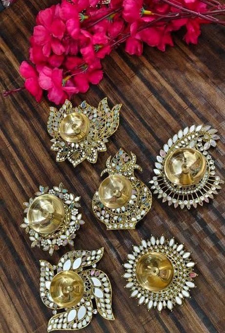Brass Stone & Mirror Work Diya