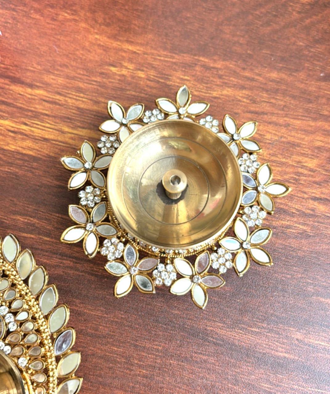 Brass Stone & Mirror Work Diya