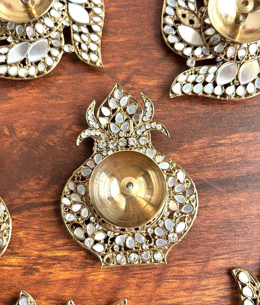 Brass Stone & Mirror Work Diya