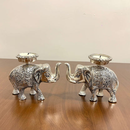 Silver Plated Elephant With Tealight Holder On Top