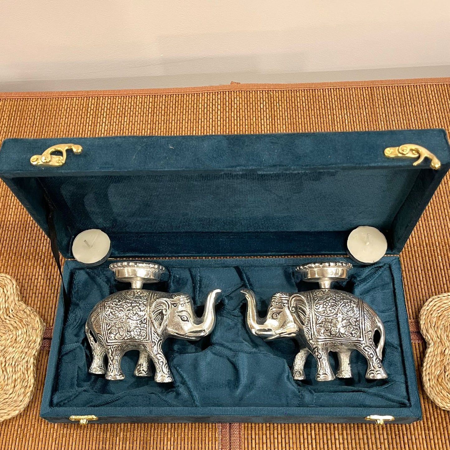 Silver Plated Elephant With Tealight Holder On Top