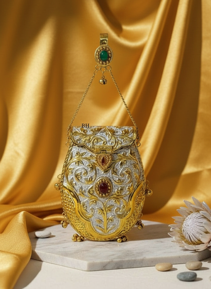 Exclusive Kundan And Meenakari Hand Carved High quality German Silver purse