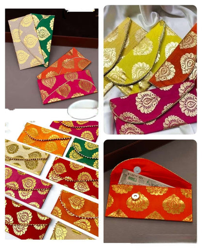 Raw Silk Fabric Brocade Design Money Gift (Shagun) Envelopes