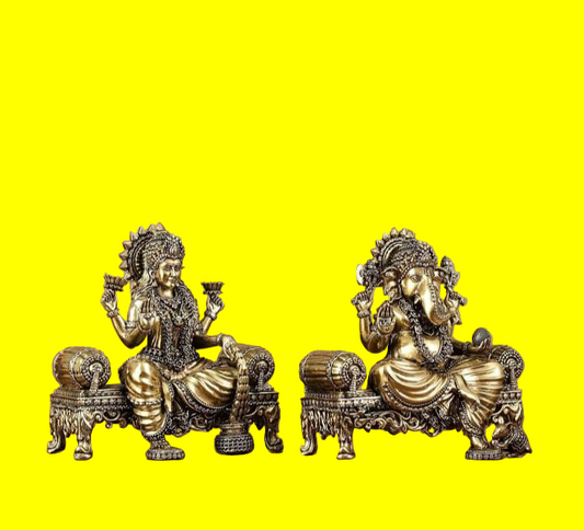 Brass Lord Ganesha And  Goddess Lakshmi On Singhasan
