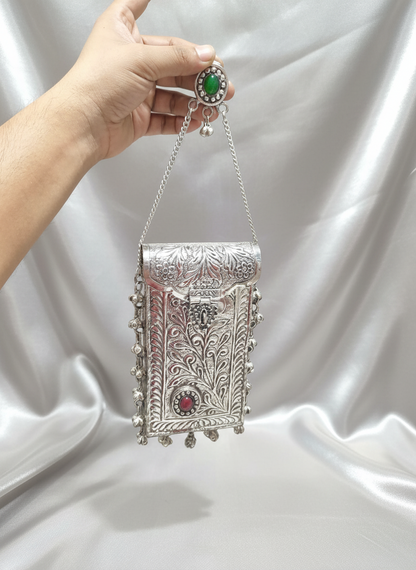 Women’s German Silver Antique Hand Carved Purse