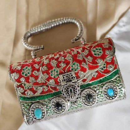 Women's Exclusive Royal Antique German Silver Hand Carved Purse