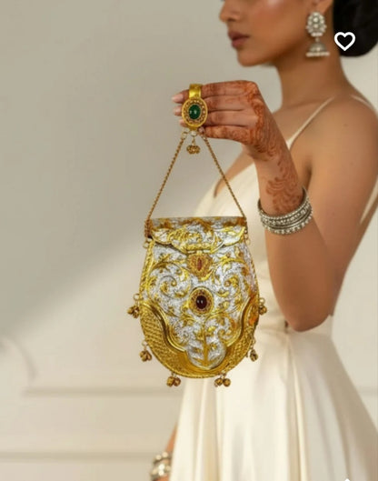 Exclusive Kundan And Meenakari Hand Carved High quality German Silver purse