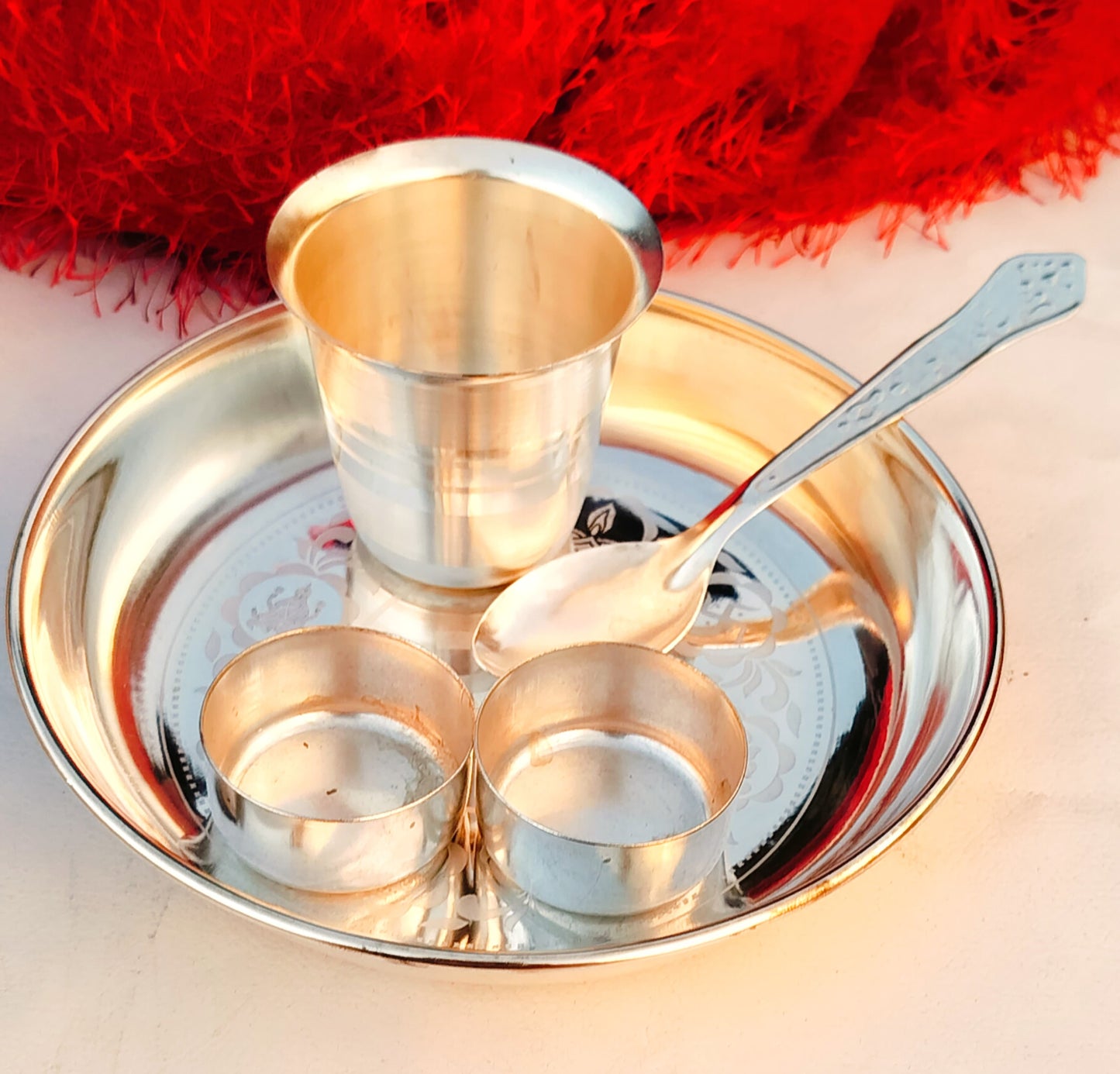 Exclusive German Silver Bhog Thali Set