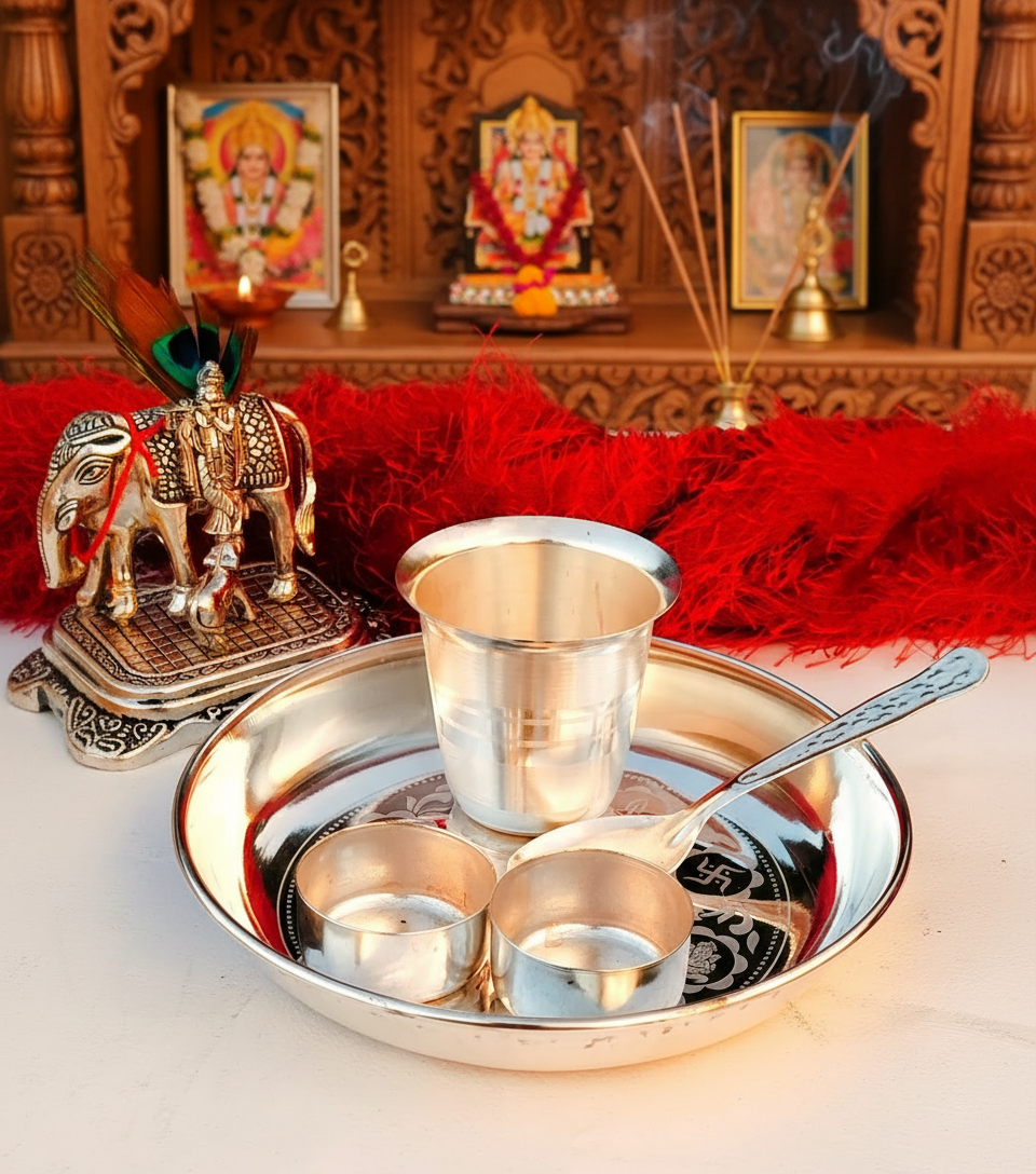 Exclusive German Silver Bhog Thali Set