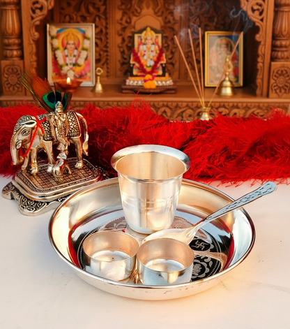 Exclusive German Silver Bhog Thali Set