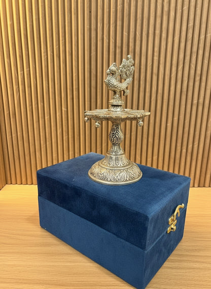 Exclusive German Silver Peacock Samai Deepak With Premium Velvet Box Packing