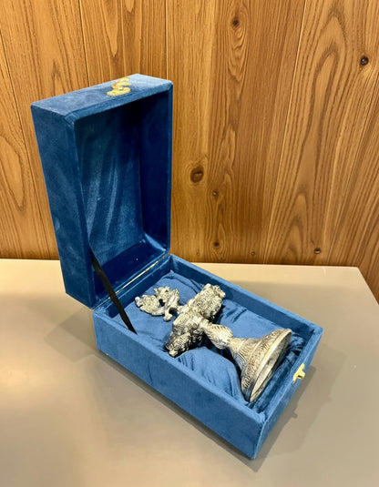 Exclusive German Silver Peacock Samai Deepak With Premium Velvet Box Packing