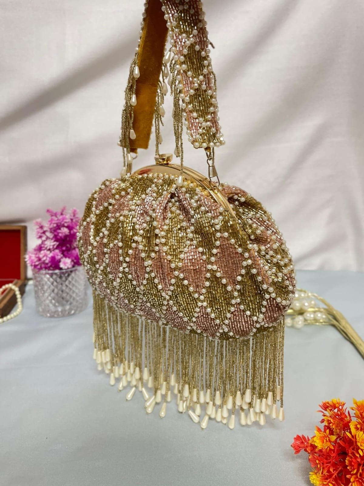 Women's Classy Cutdana Work katli Half frame clutch