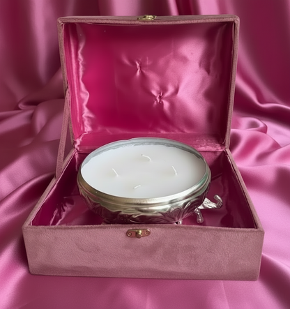 Elegant German Silver 3 Face Elephant Urli With Wax (Velvet Box Packing)