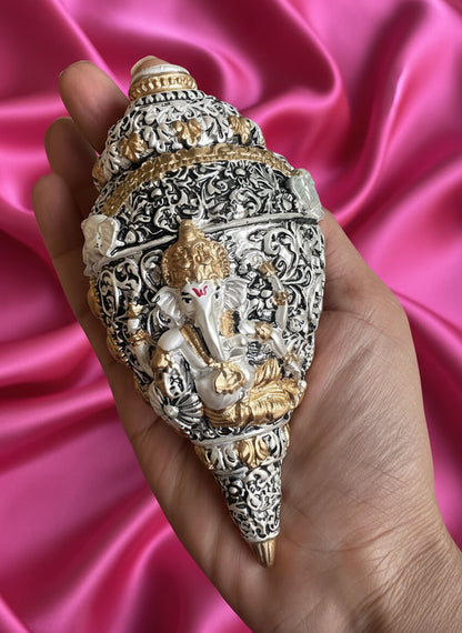 Exclusive German Silver Gold/Silver Plated Ganesh Shankh Velvet Gift Box