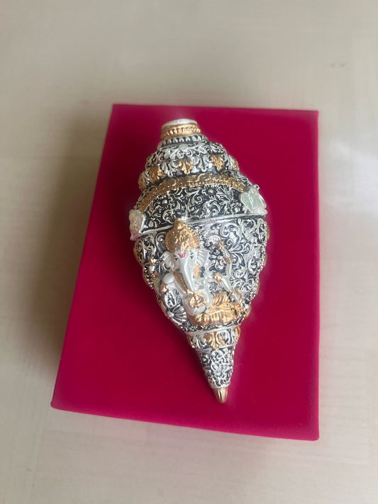 Exclusive German Silver Gold/Silver Plated Ganesh Shankh Velvet Gift Box