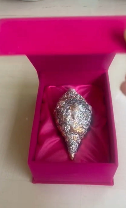 Exclusive German Silver Gold/Silver Plated Ganesh Shankh Velvet Gift Box