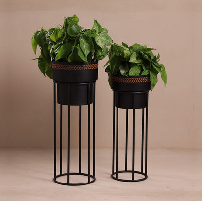 Gold Planter With Cane weaving Set Of 2