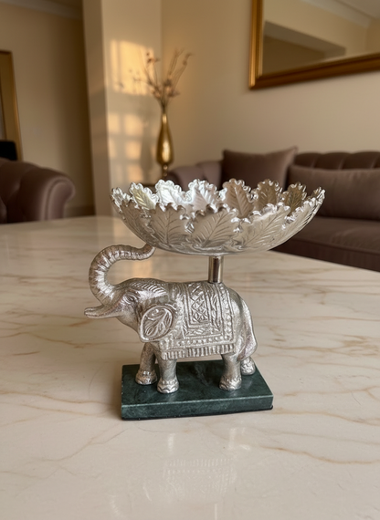 Exclusive German Silver Elephant Fruit Bowl / Urli with Marble Stand
