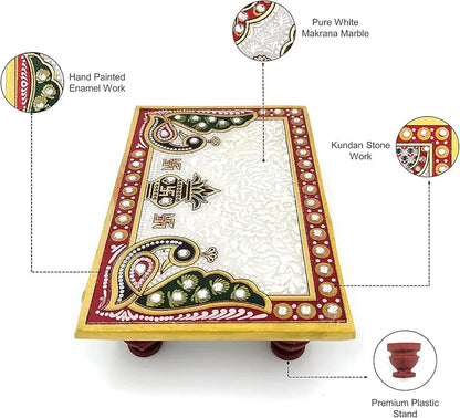 Marble Pooja Chowki For Home Mandir Idols Statues Pratima-Bajot For God