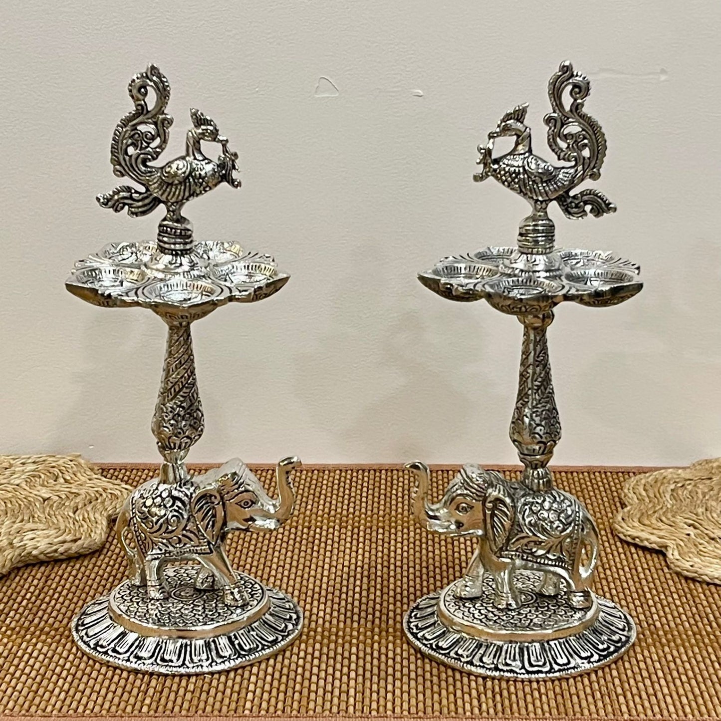 Silver Plated Elephant Shape Samai/Diya Stand Pair