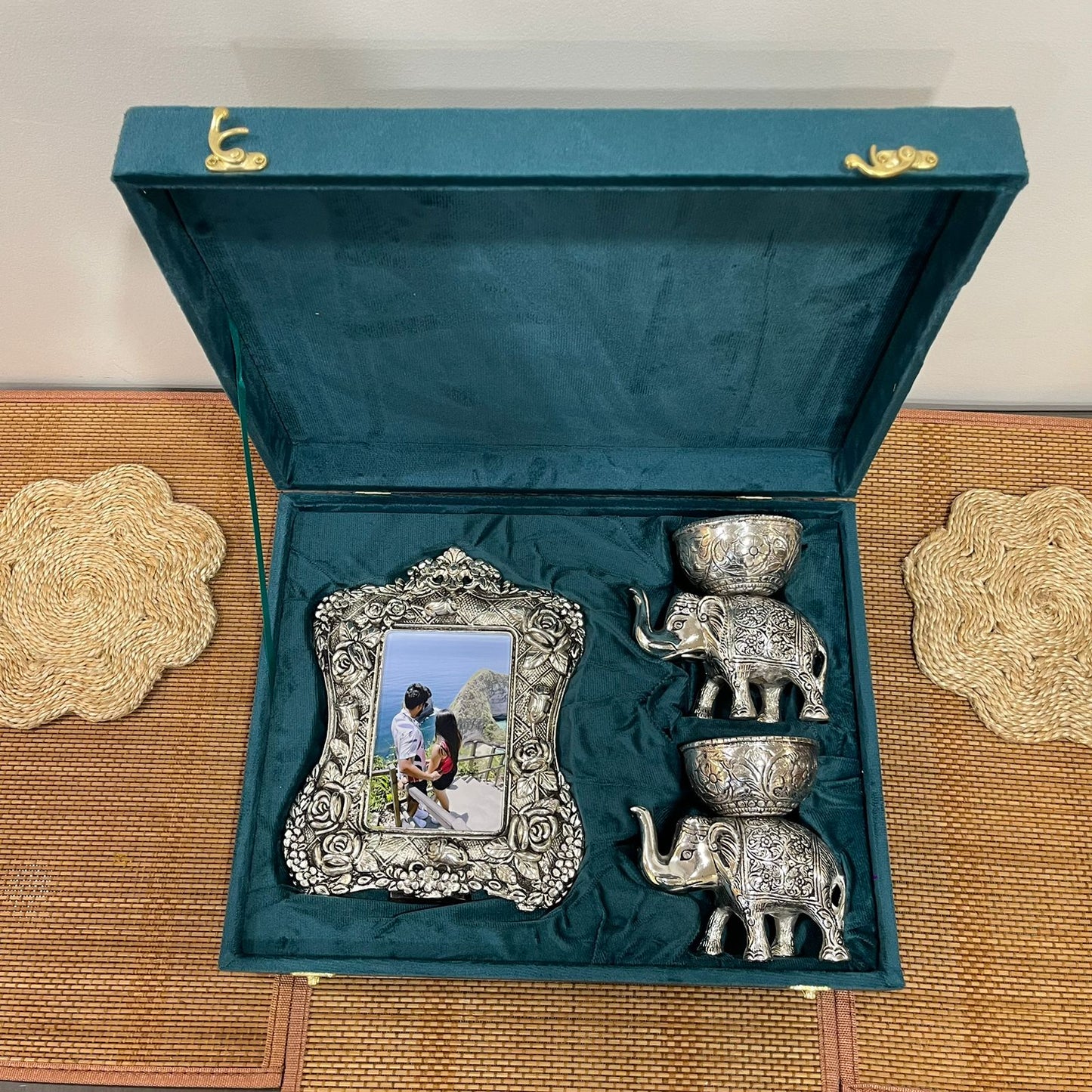 Silver Plated Elephant Bowl And photo Frame Gift Set
