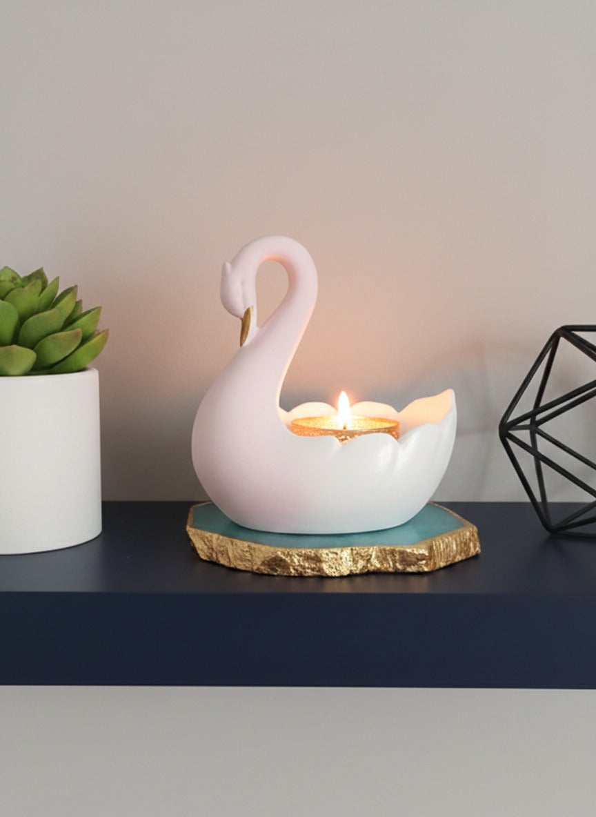 Swan-Shaped Tealight Holder On Base Gemstone Agate