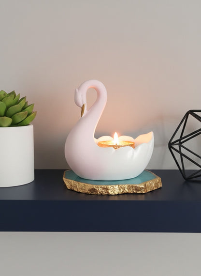 Swan-Shaped Tealight Holder On Base Gemstone Agate