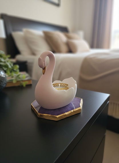 Swan-Shaped Tealight Holder On Base Gemstone Agate