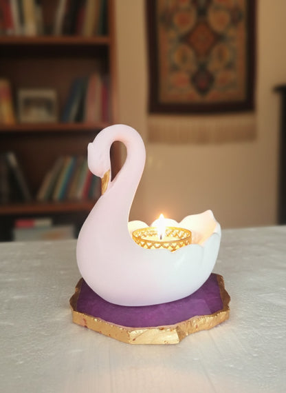 Swan-Shaped Tealight Holder On Base Gemstone Agate