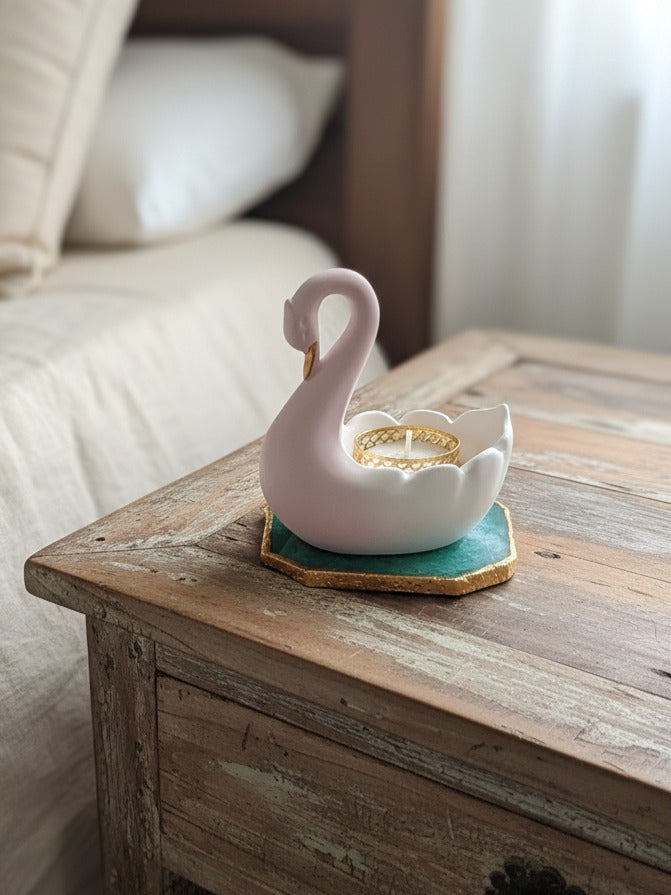 Swan-Shaped Tealight Holder On Base Gemstone Agate