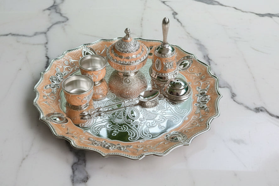 German Silver Enamel Pooja Thali – Italian Finish