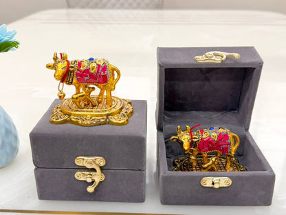 Exclusive German 
Silver Cow And Calf set with Gold Plating And Semi Precious Stone Work In Premium packaging