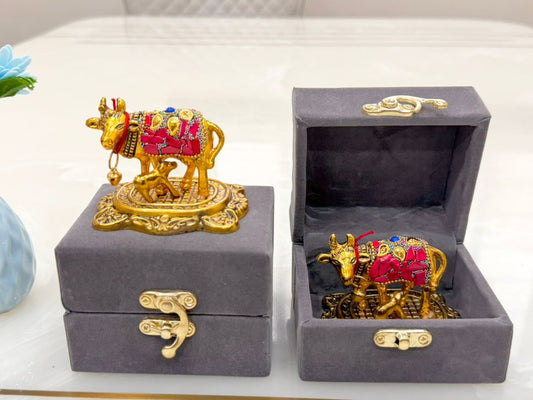 Exclusive German 
Silver Cow And Calf set with Gold Plating And Semi Precious Stone Work In Premium packaging