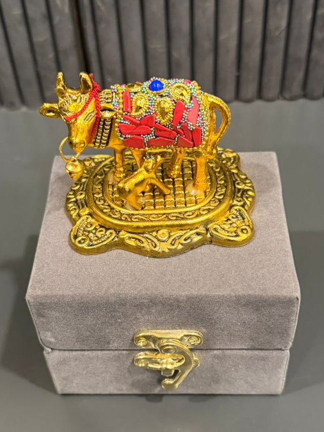 Exclusive German 
Silver Cow And Calf set with Gold Plating And Semi Precious Stone Work In Premium packaging
